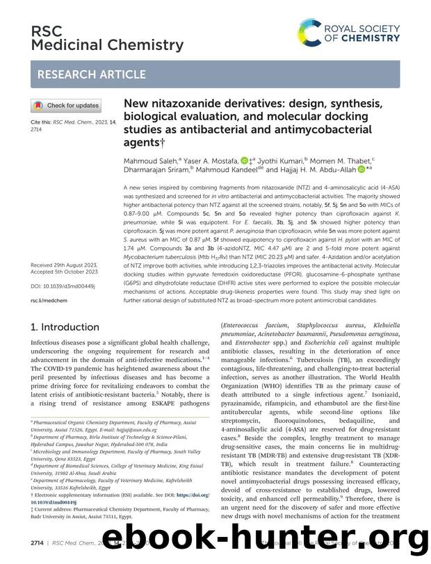 New nitazoxanide derivatives: design, synthesis, biological evaluation, and molecular docking studies as antibacterial and antimycobacterial agents by unknow