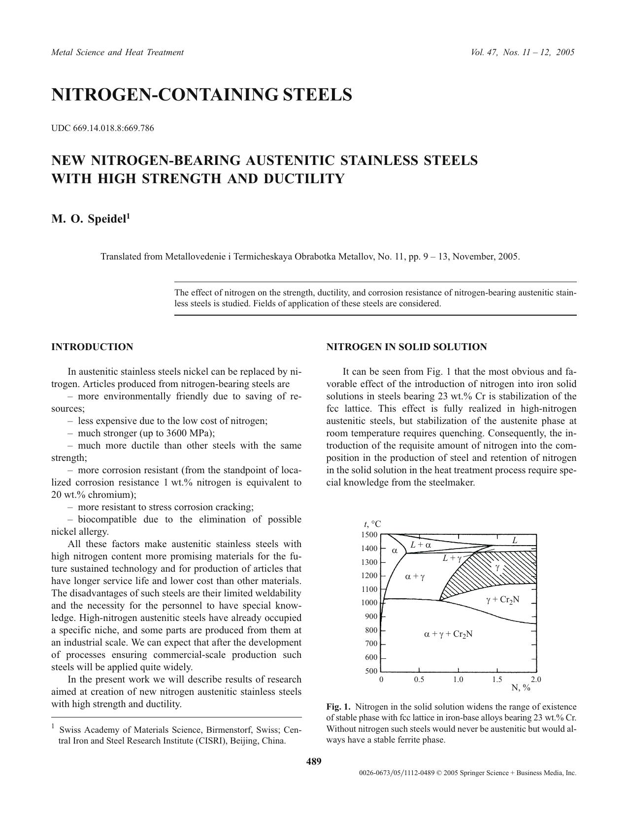New nitrogen-bearing austenitic stainless steels with high strength and ductility by Unknown