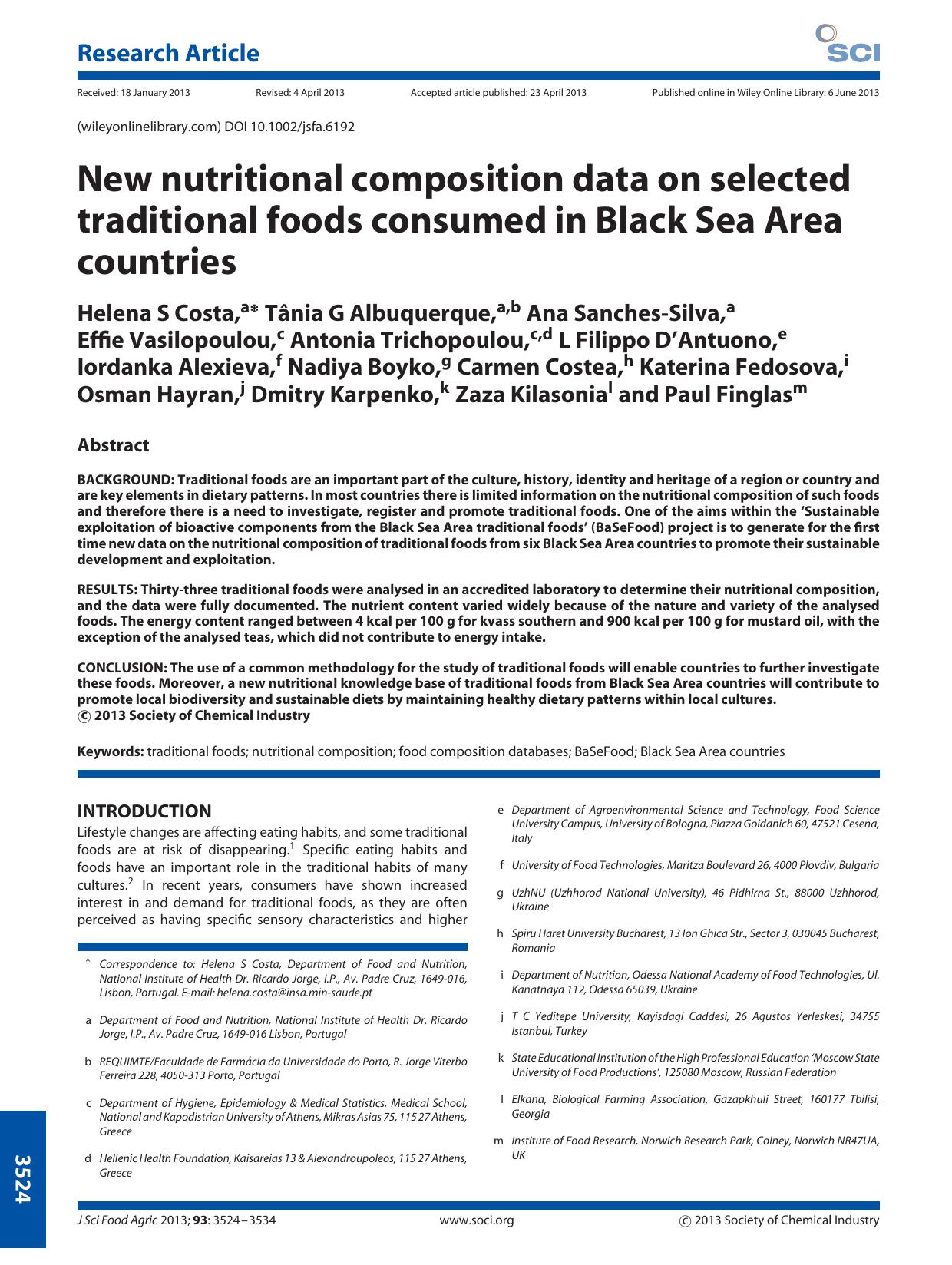 New nutritional composition data on selected traditional foods consumed in Black Sea Area countries by Unknown