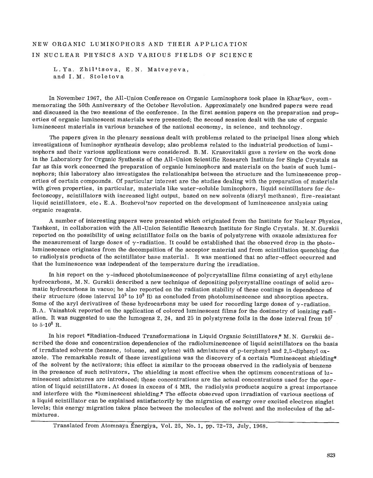 New organic luminophors and their application in nuclear physics and various fields of science by Unknown
