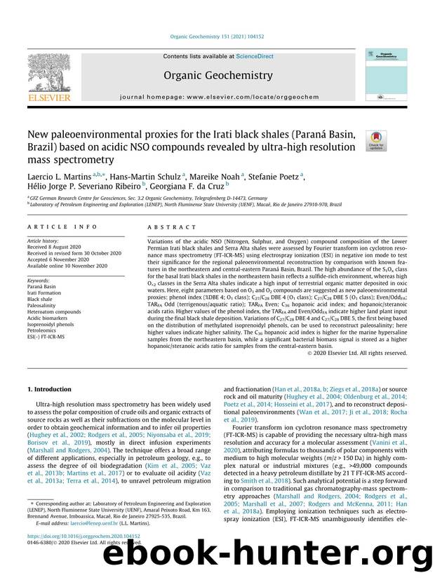 New paleoenvironmental proxies for the Irati black shales (ParanÃÂ¡ Basin, Brazil) based on acidic NSO compounds revealed by ultra-high resolution mass spectrometry by unknow
