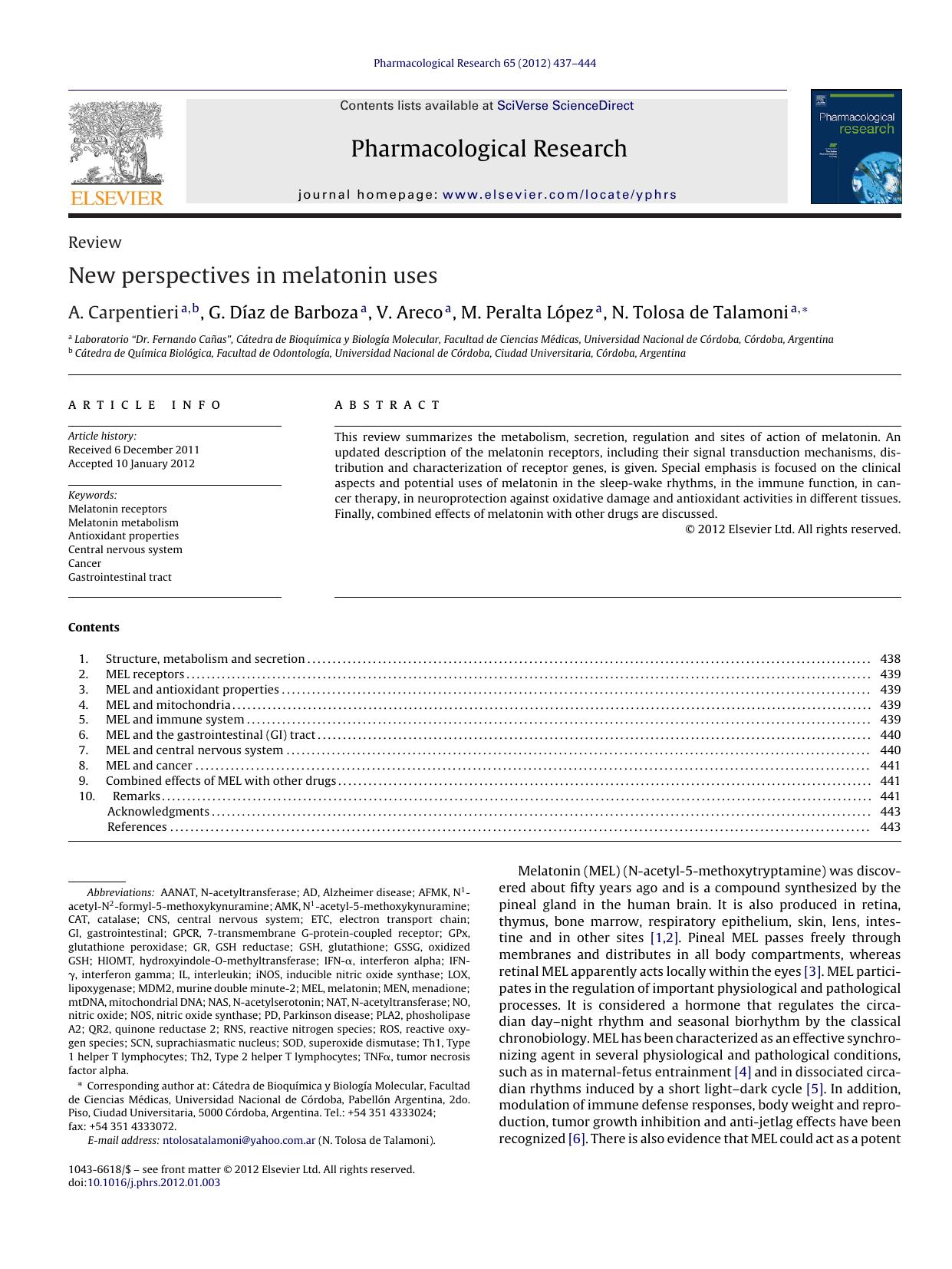 New perspectives in melatonin uses by A. Carpentieri