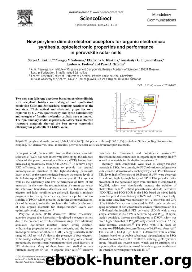 New perylene diimide electron acceptors for organic electronics: Synthesis, optoelectronic properties and performance in perovskite solar cells by unknow