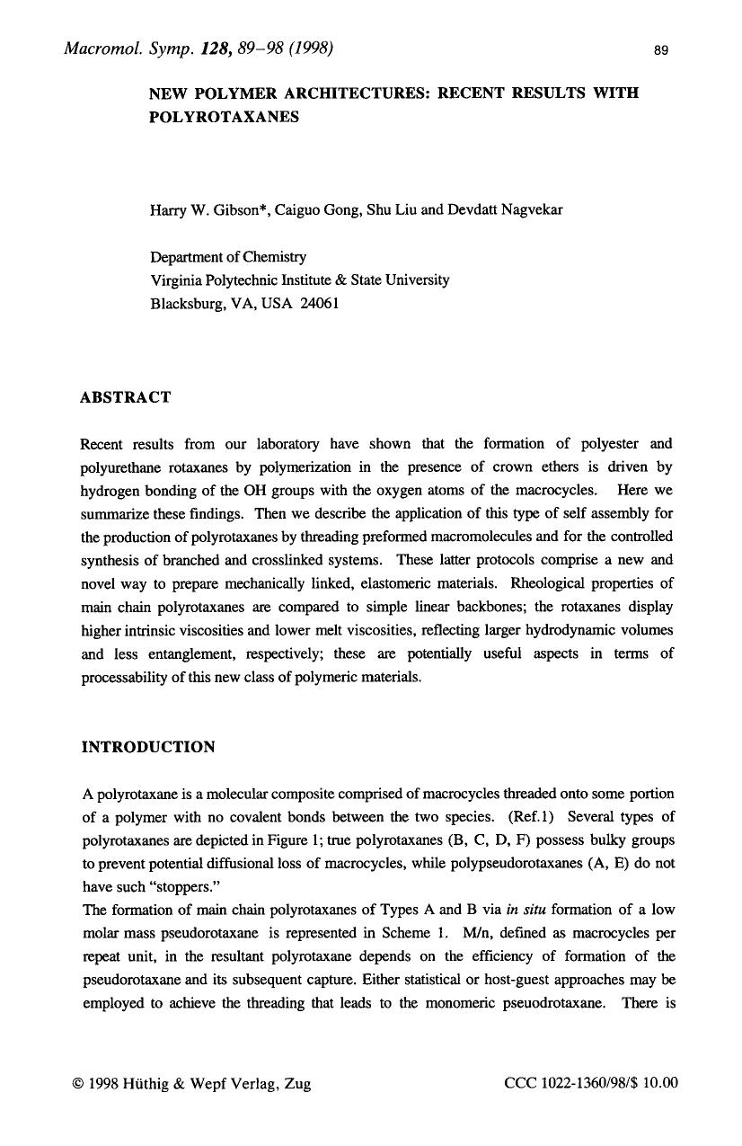 New polymer architectures: Recent results with polyrotaxanes by Unknown