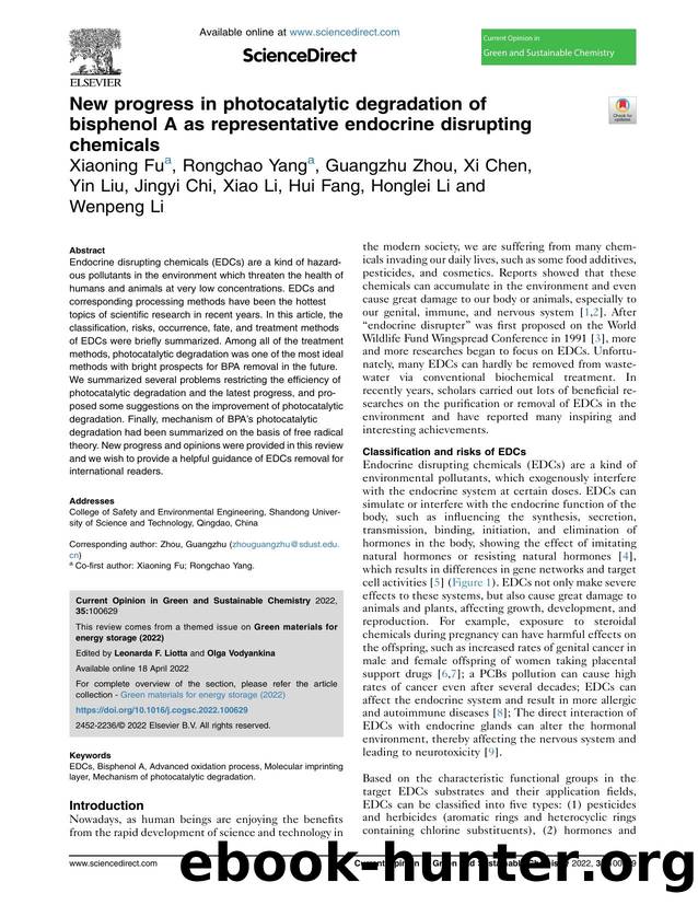 New progress in photocatalytic degradation of bisphenol A as representative endocrine disrupting chemicals by unknow