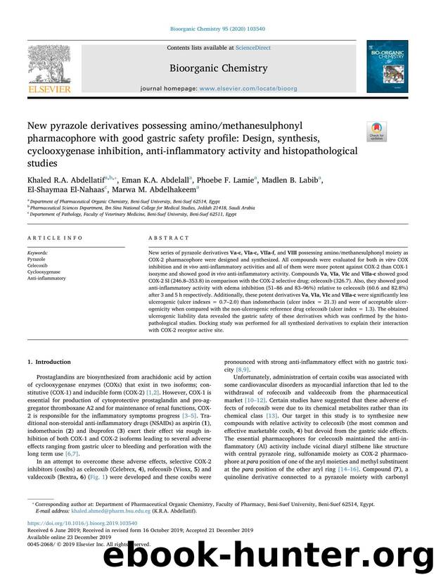 New pyrazole derivatives possessing aminomethanesulphonyl pharmacophore with good gastric safety profile_ Design, synthesis, cyclooxygenase inhibition, anti-inflammatory activity a by unknow