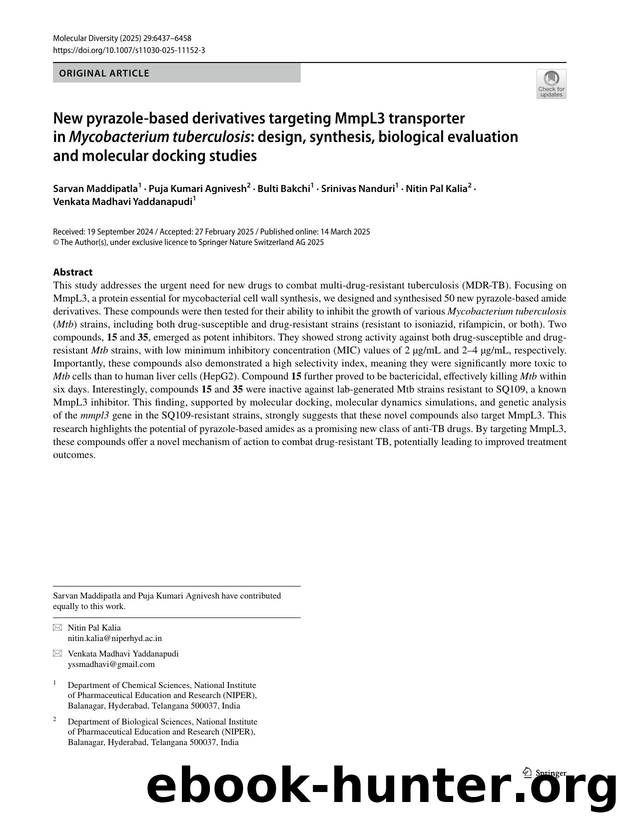 New pyrazole-based derivatives targeting MmpL3 transporter in Mycobacterium tuberculosis: design, synthesis, biological evaluation and molecular docking studies by unknow