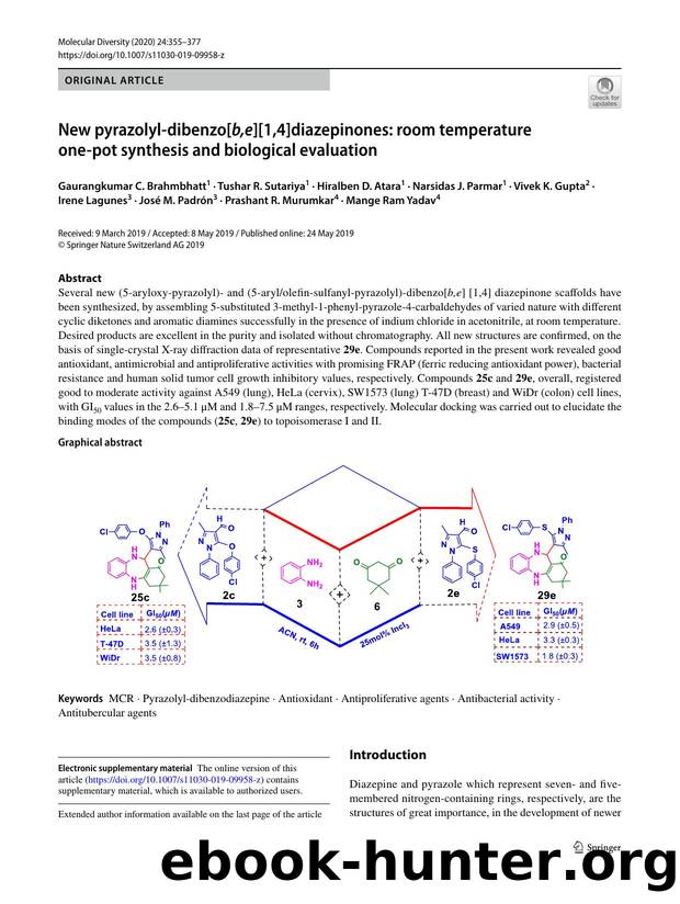 New pyrazolyl-dibenzo[b,e][1,4]diazepinones: room temperature one-pot synthesis and biological evaluation by unknow