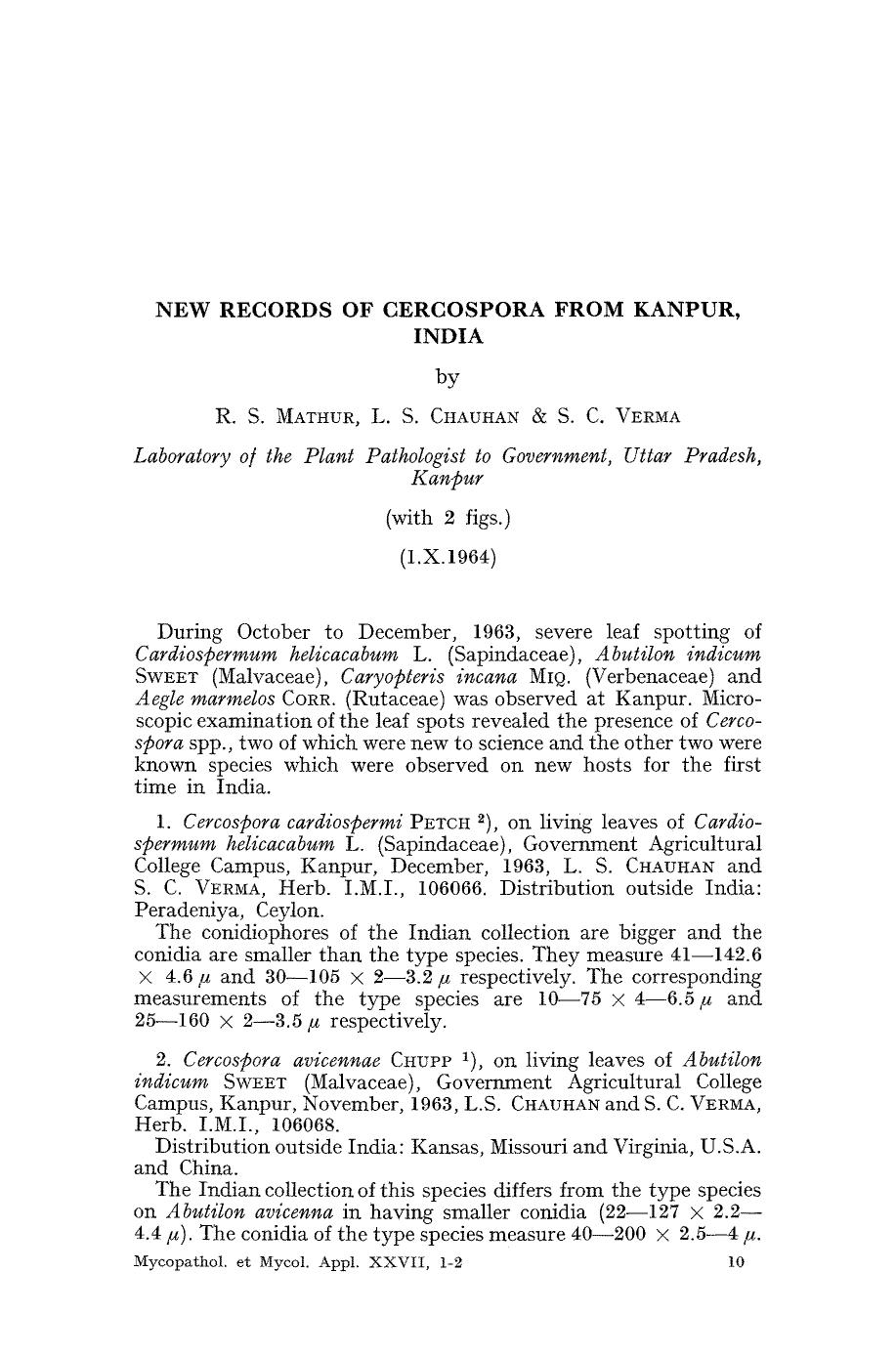 New records of Cercospora from Kanpur, India by Unknown