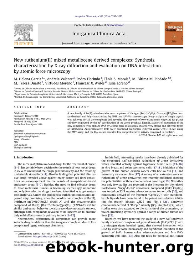 New ruthenium(II) mixed metallocene derived complexes: Synthesis, characterization by X-ray diffraction and evaluation on DNA interaction by atomic force microscopy by unknow