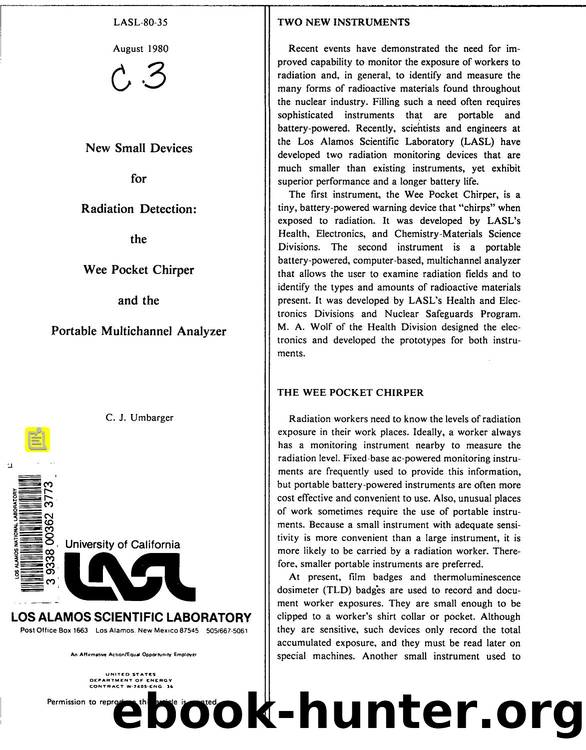 New small devices for radiation detection  the Wee Pocket Chirper and the portable multichannel analyzer  LASL-80-35 by LANL Research Library LWW Project