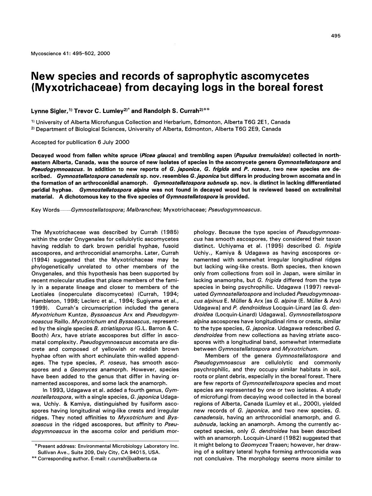 New species and records of saprophytic ascomycetes (Myxotrichaceae) from decaying logs in the boreal forest by Unknown