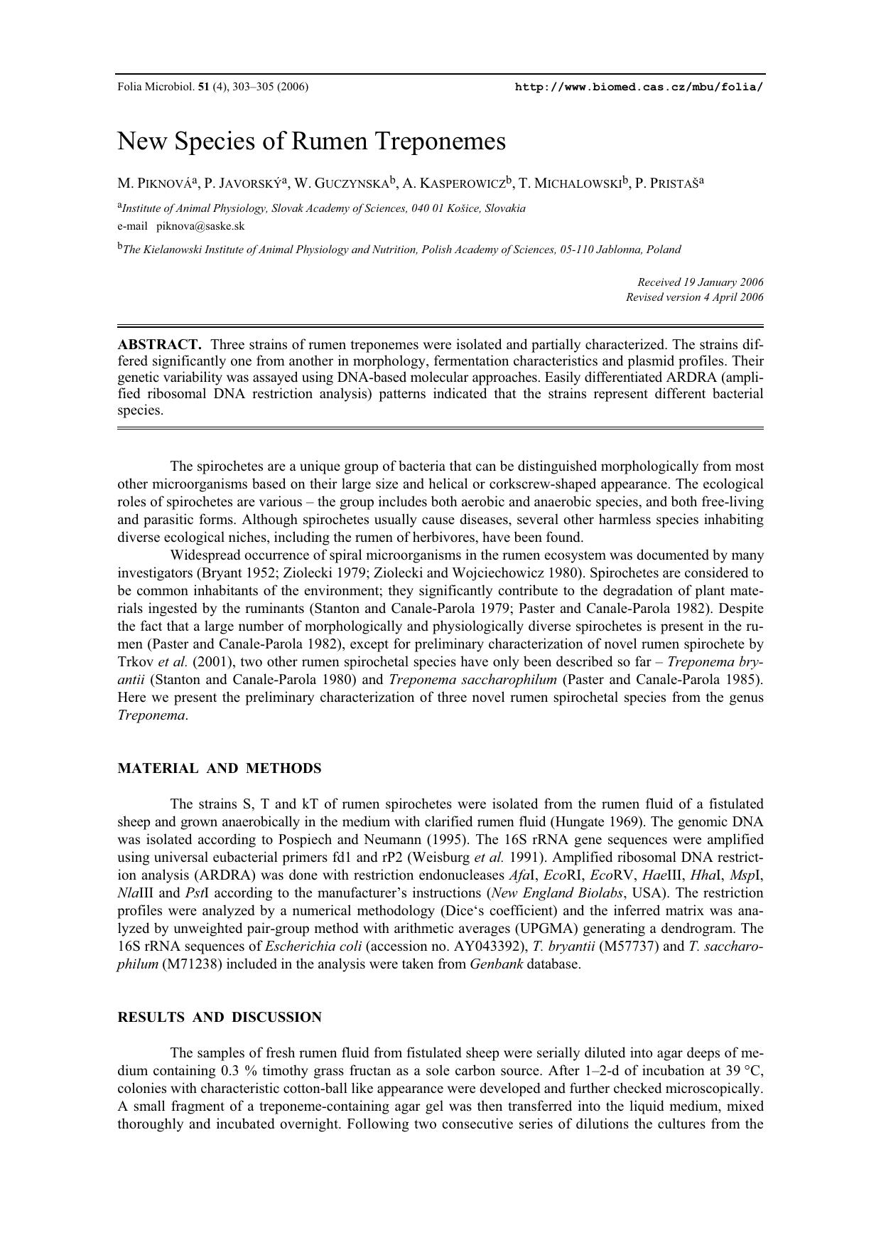 New species of rumen treponemes by Unknown