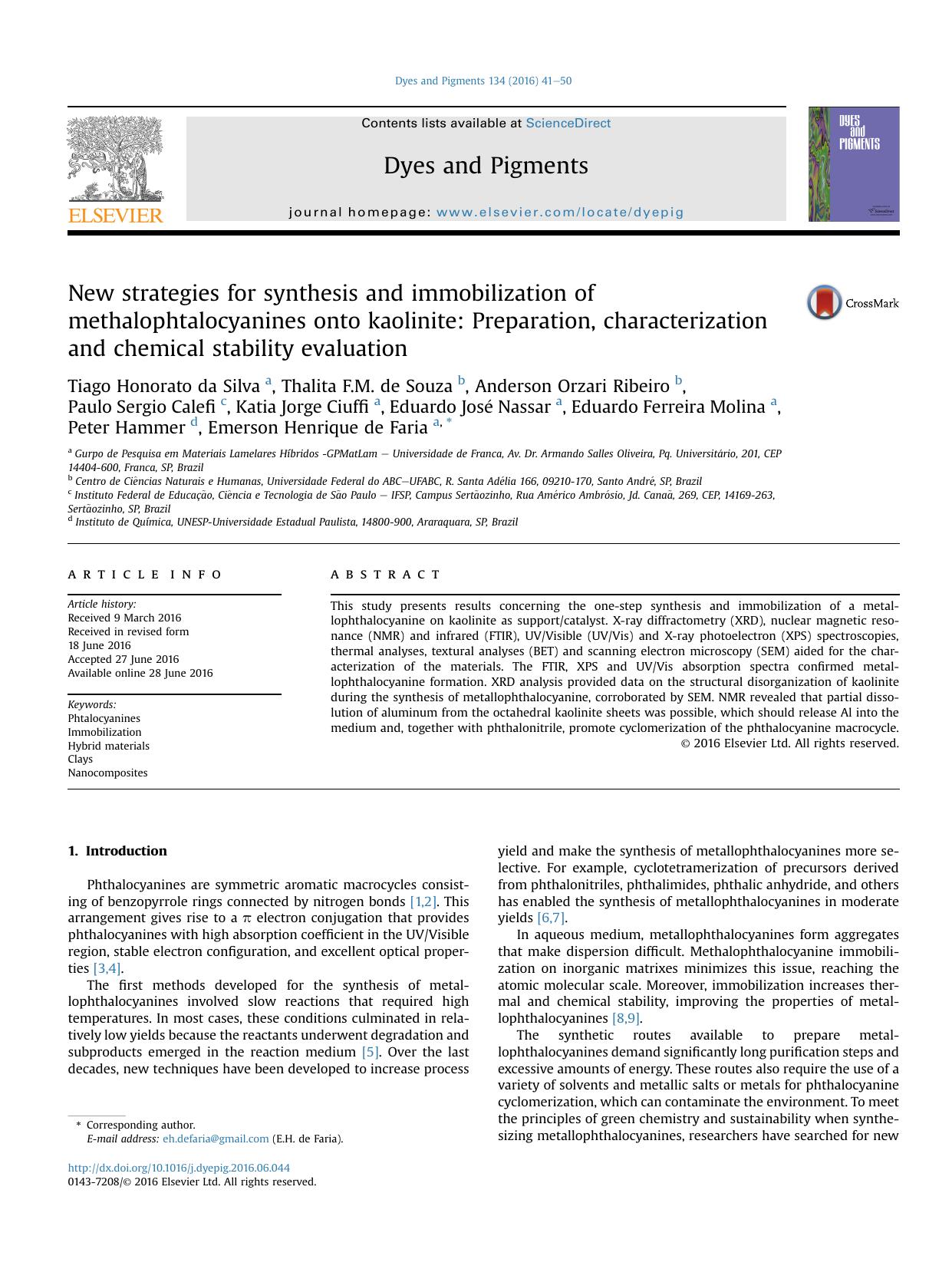 New strategies for synthesis and immobilization of methalophtalocyanines onto kaolinite: Preparation, characterization and chemical stability evaluation by unknow