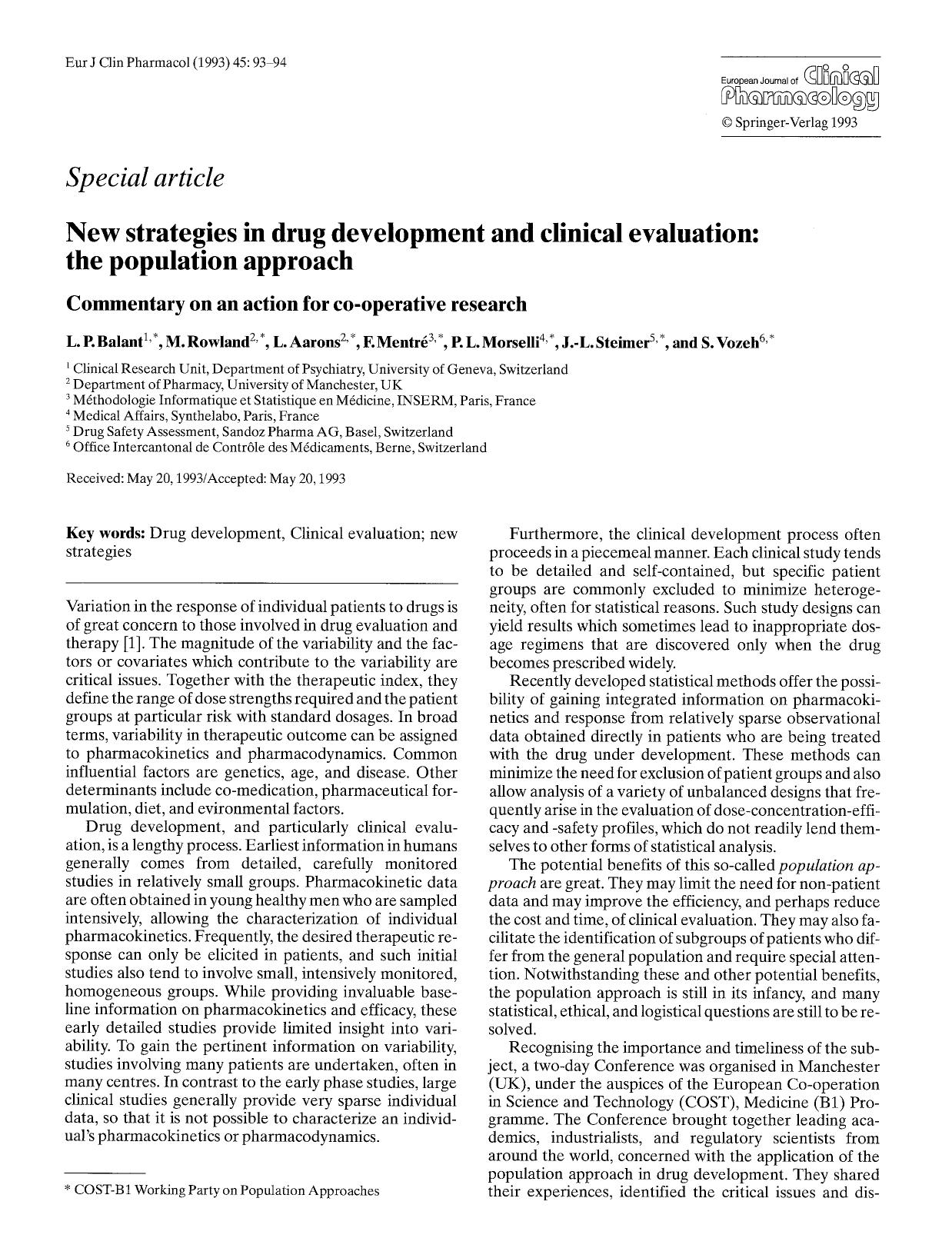 New strategies in drug development and clinical evaluation: the population approach by Unknown