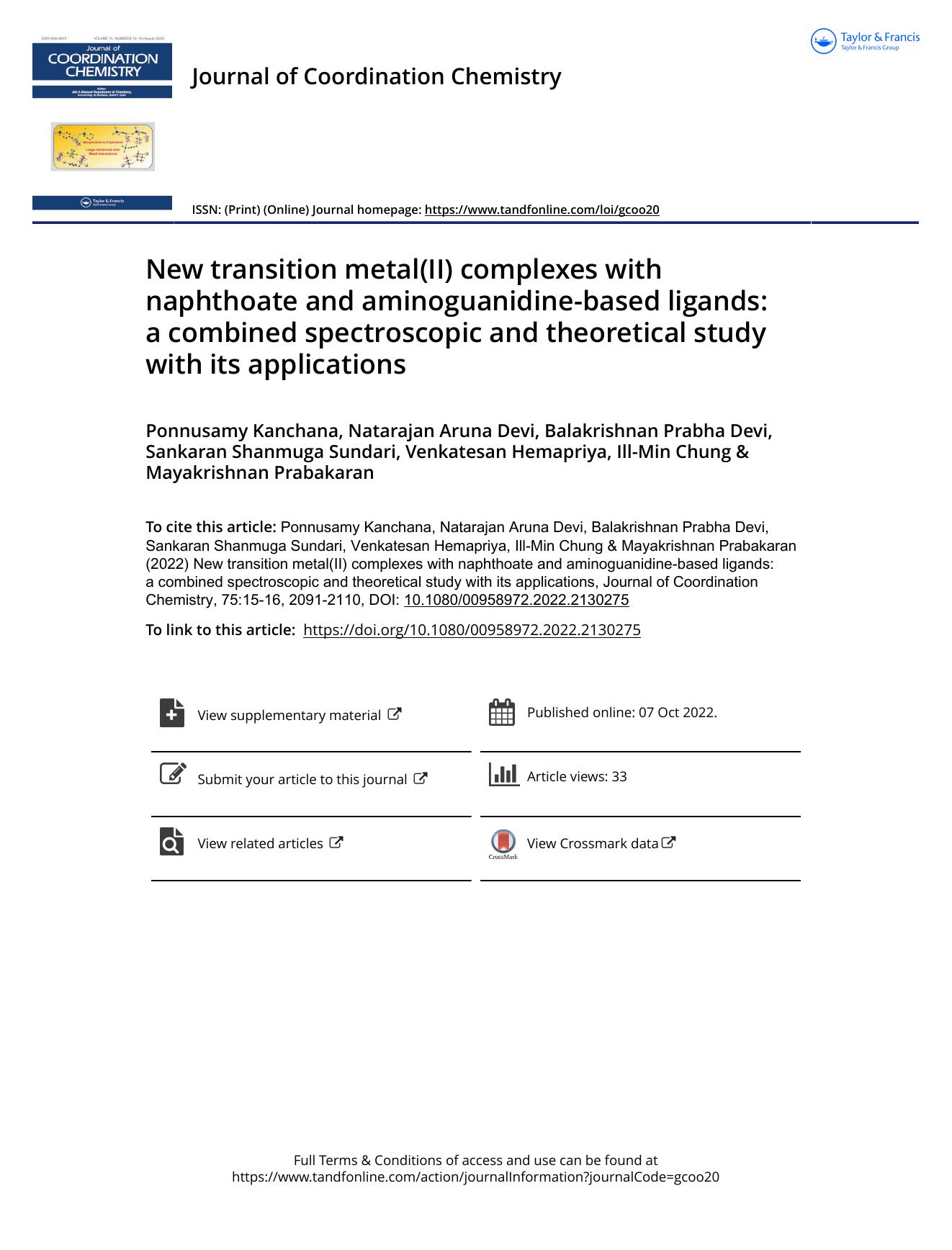 New transition metal(II) complexes with naphthoate and aminoguanidine-based ligands: a combined spectroscopic and theoretical study with its applications by unknow