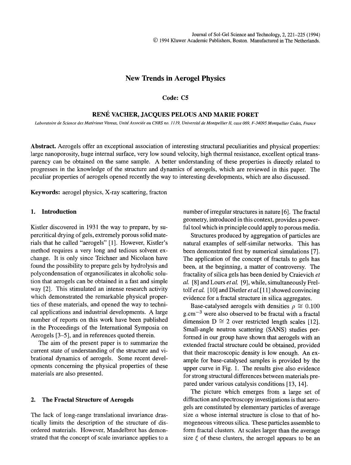 New trends in aerogel physics by Unknown