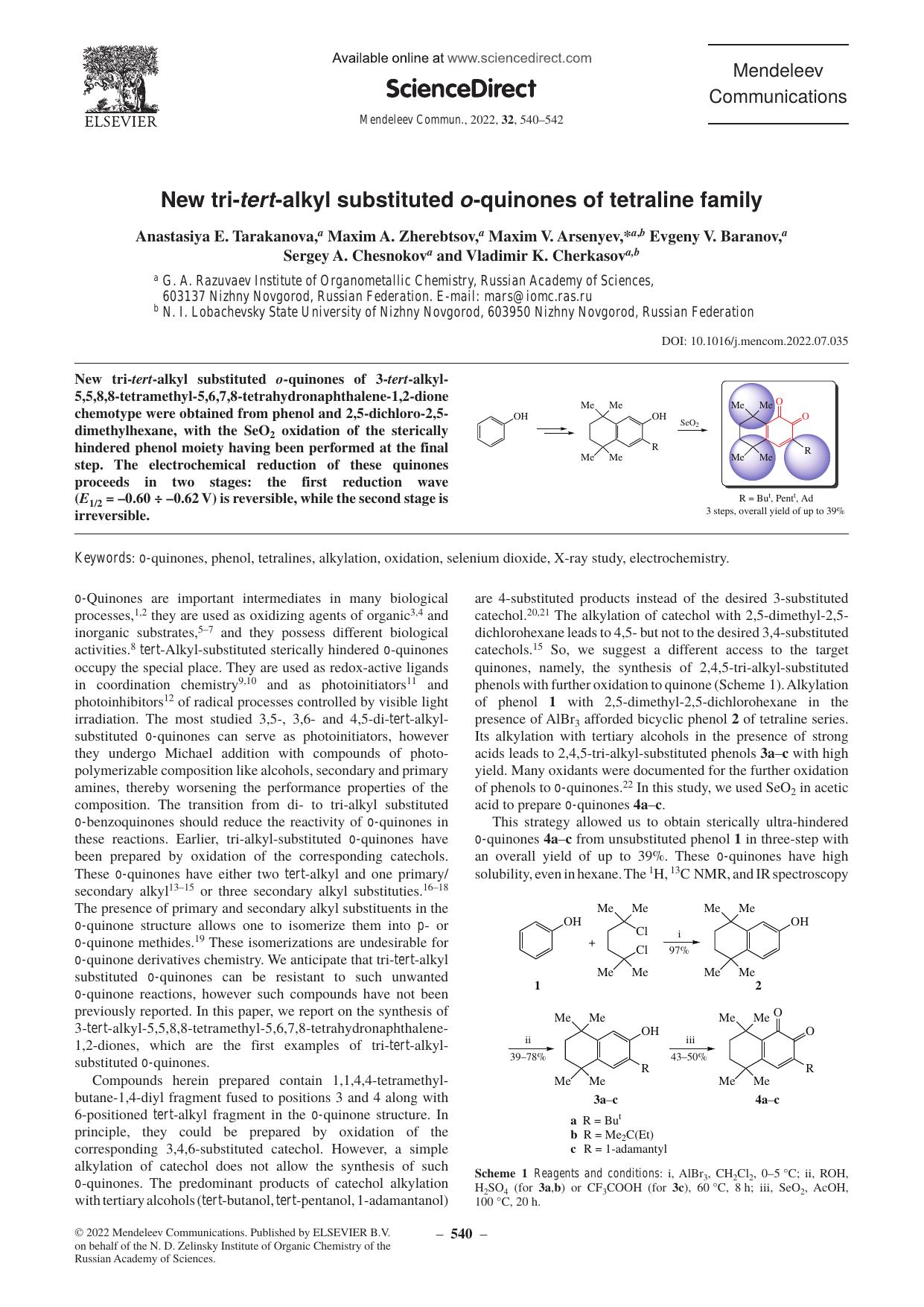 New tri-tert-alkyl substituted o-quinones of tetraline family by Anastasiya E. Tarakanova