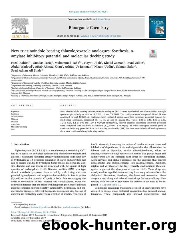 New triazinoindole bearing thiazoleoxazole analogues_ Synthesis, Î±-amylase inhibitory potential and molecular docking study by unknow