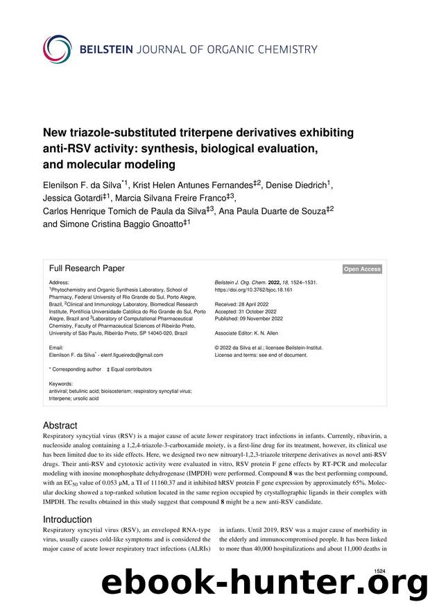 New triazole-substituted triterpene derivatives exhibiting anti-RSV activity: synthesis, biological evaluation, and molecular modeling by unknow