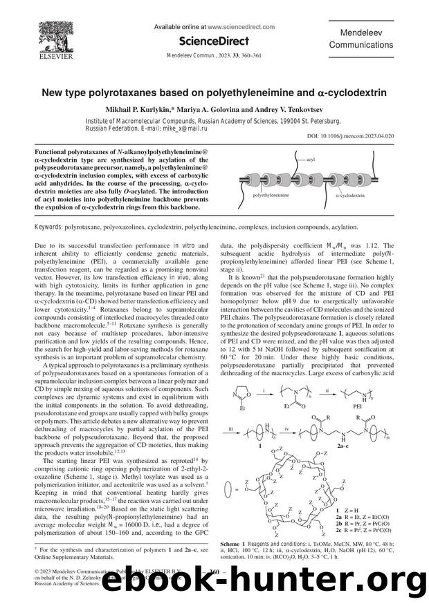 New type polyrotaxanes based on polyethyleneimine and Î±-cyclodextrin by Mikhail P. Kurlykin & Mariya A. Golovina & Andrey V. Tenkovtsev