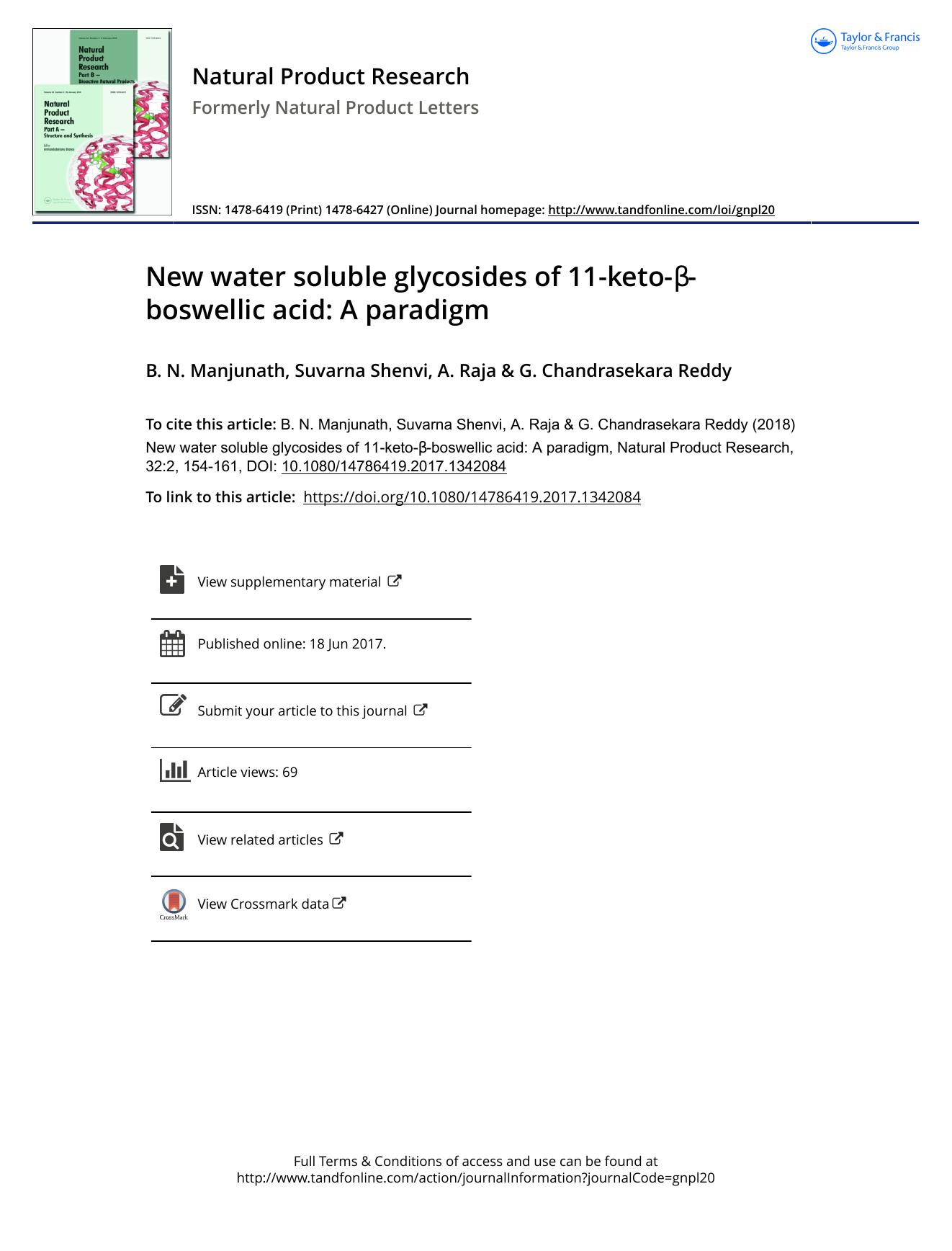 New water soluble glycosides of 11-keto-Î²-boswellic acid: A paradigm by B. N. Manjunath & Suvarna Shenvi & A. Raja & G. Chandrasekara Reddy