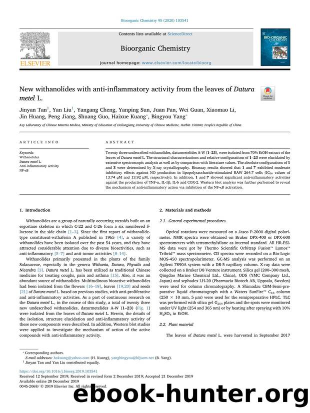 New withanolides with anti-inflammatory activity from the leaves of Datura metel L. by unknow