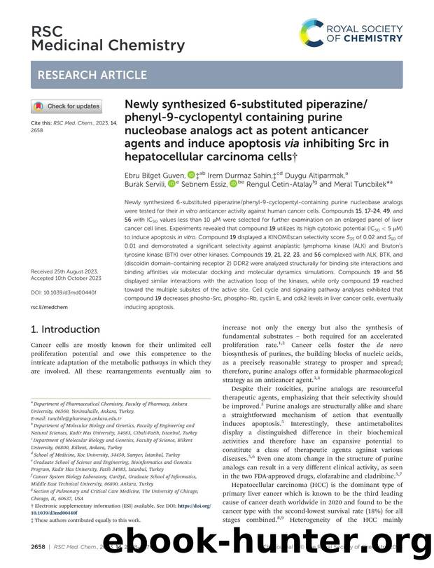 Newly synthesized 6-substituted piperazinephenyl-9-cyclopentyl containing purine nucleobase analogs act as potent anticancer agents and induce apoptosis via inhibiting Src in hepat by unknow