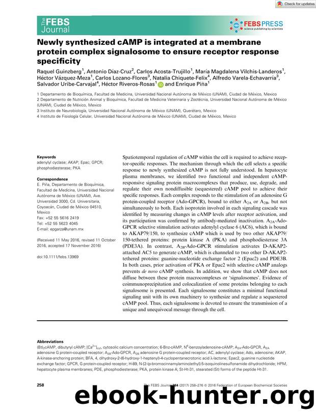 Newly synthesized cAMP is integrated at a membrane protein complex signalosome to ensure receptor response specificity by Unknown