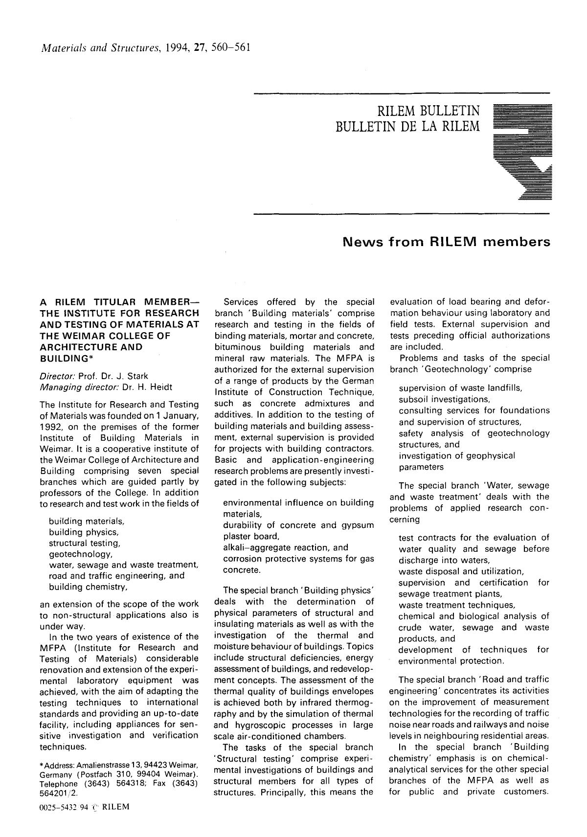 News from RILEM members by Unknown