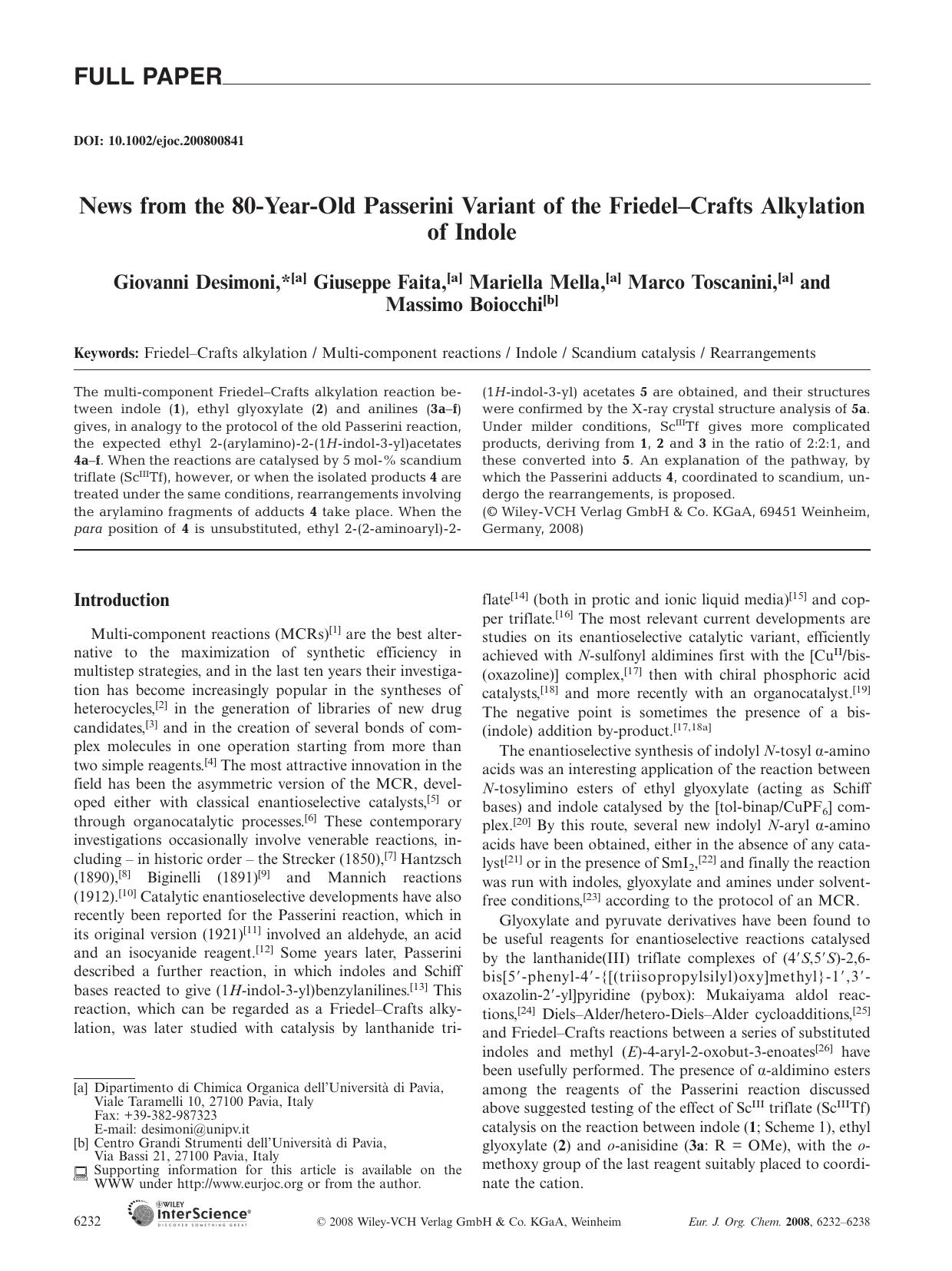 News from the 80-Year-Old Passerini Variant of the Friedel-Crafts Alkylation of Indole by Unknown