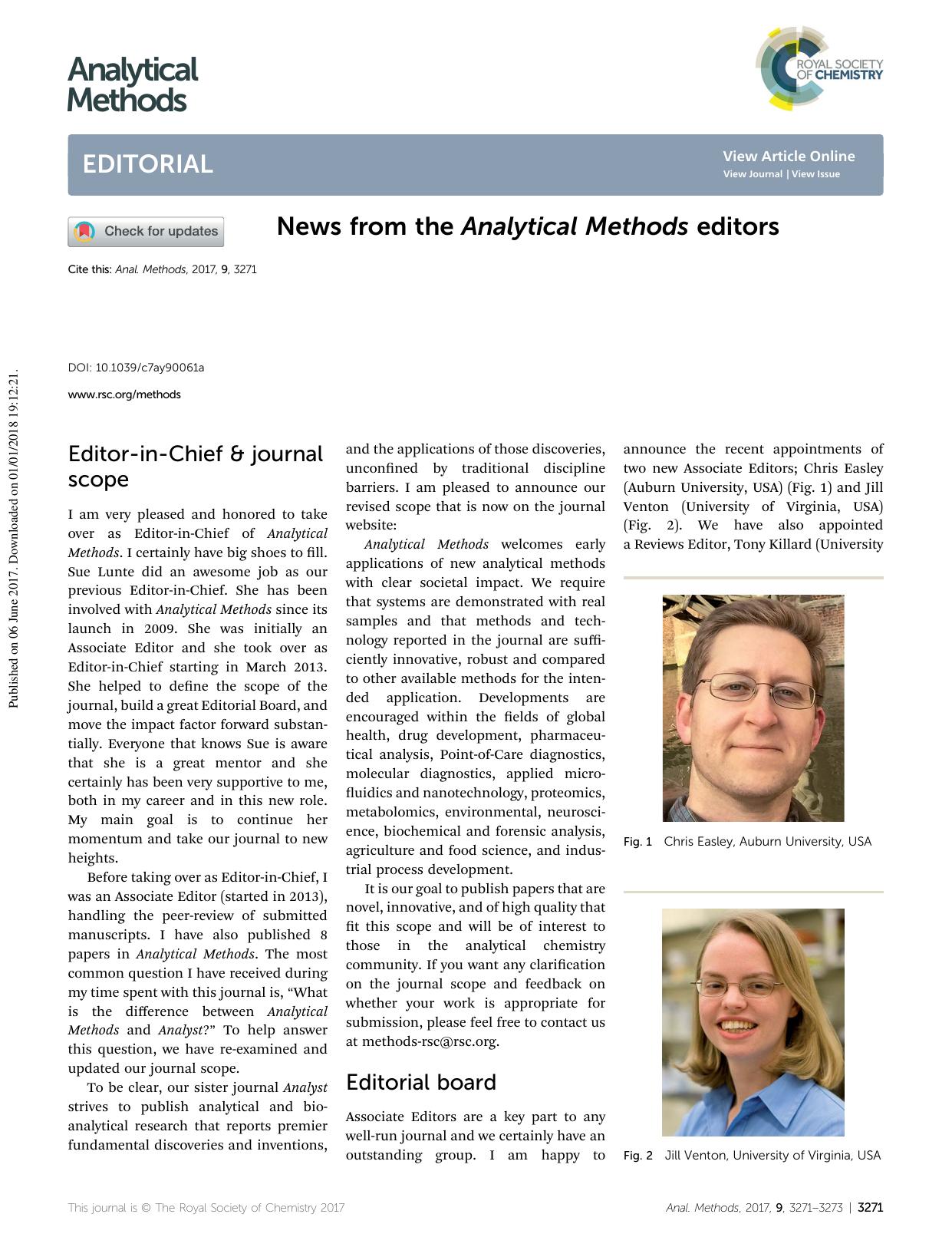 News from the Analytical Methods editors by Unknown