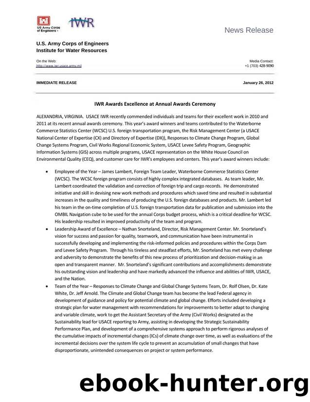 News: IWR Awards Excellence at Annual Awards Ceremony by U.S. Army Engineer Institute for Water Resources