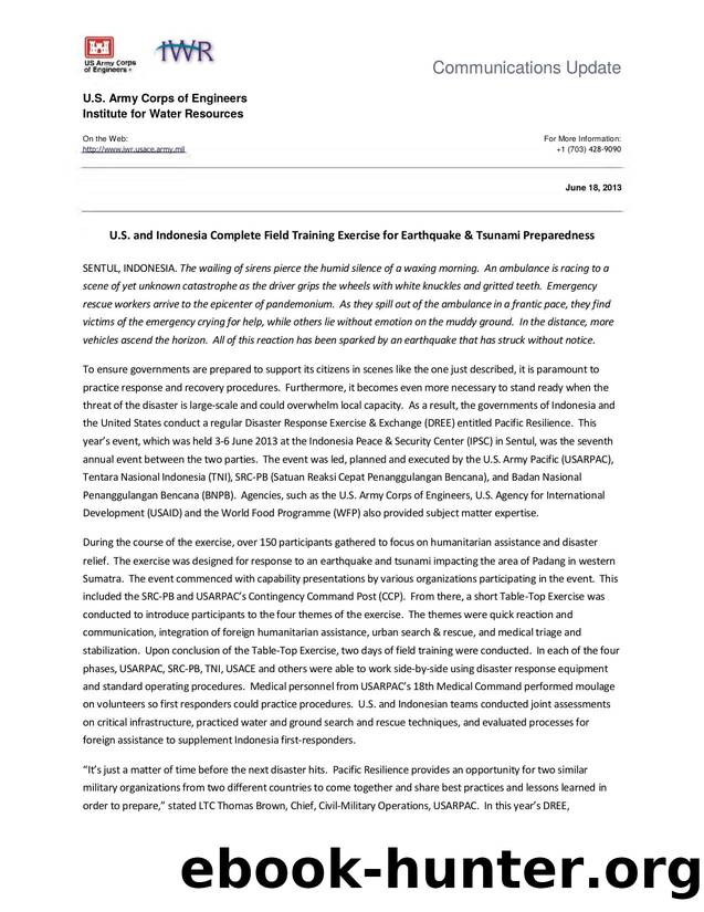 News: U.S. and Indonesia Complete Field Training Exercise for Earthquake & Tsunami Preparedness by U.S. Army Engineer Institute for Water Resources