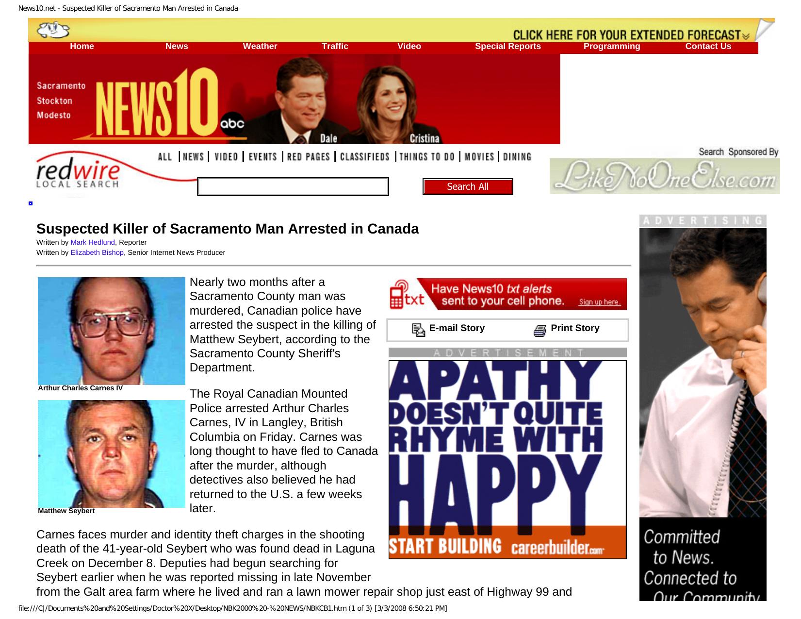 News10.net - Suspected Killer of Sacramento Man Arrested in Canada by Unknown