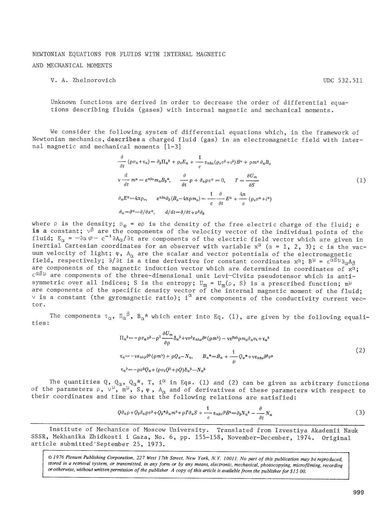 Newtonian equations for fluids with internal magnetic and mechanical moments by Unknown