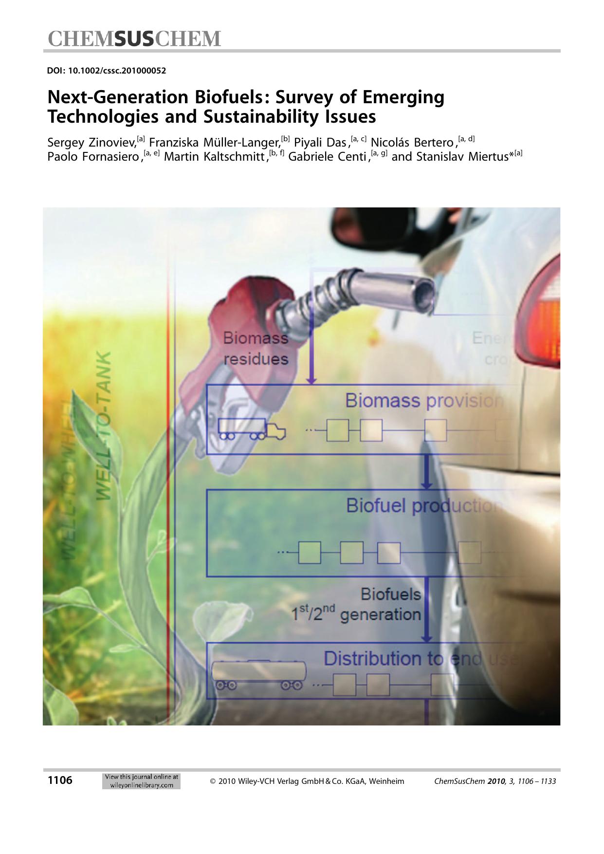 NextGeneration Biofuels: Survey of Emerging Technologies and Sustainability Issues by Unknown