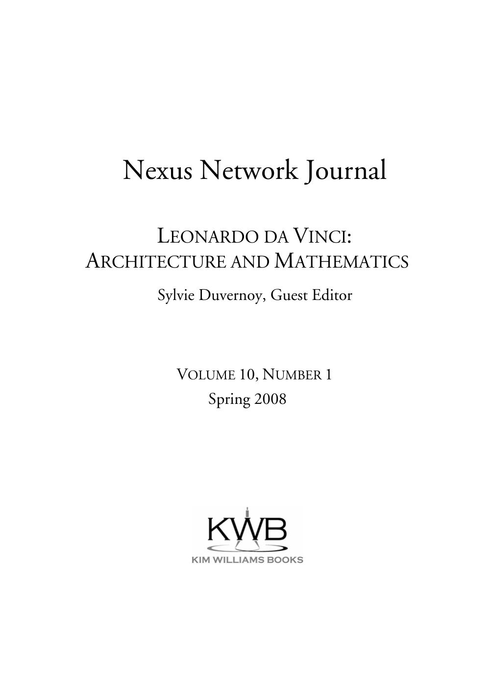 Nexus Network Journal: Leonardo da Vinci: Architecture and Mathematics by Sylvie Duvernoy (auth.) Sylvie Duvernoy (eds.)