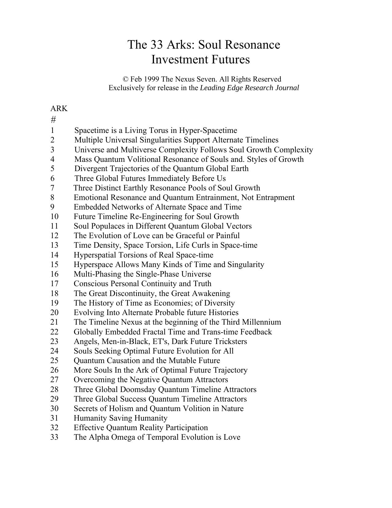 Nexus Seven - The 33 Arks: Soul Resonance Investment Futures by The 33 Arks