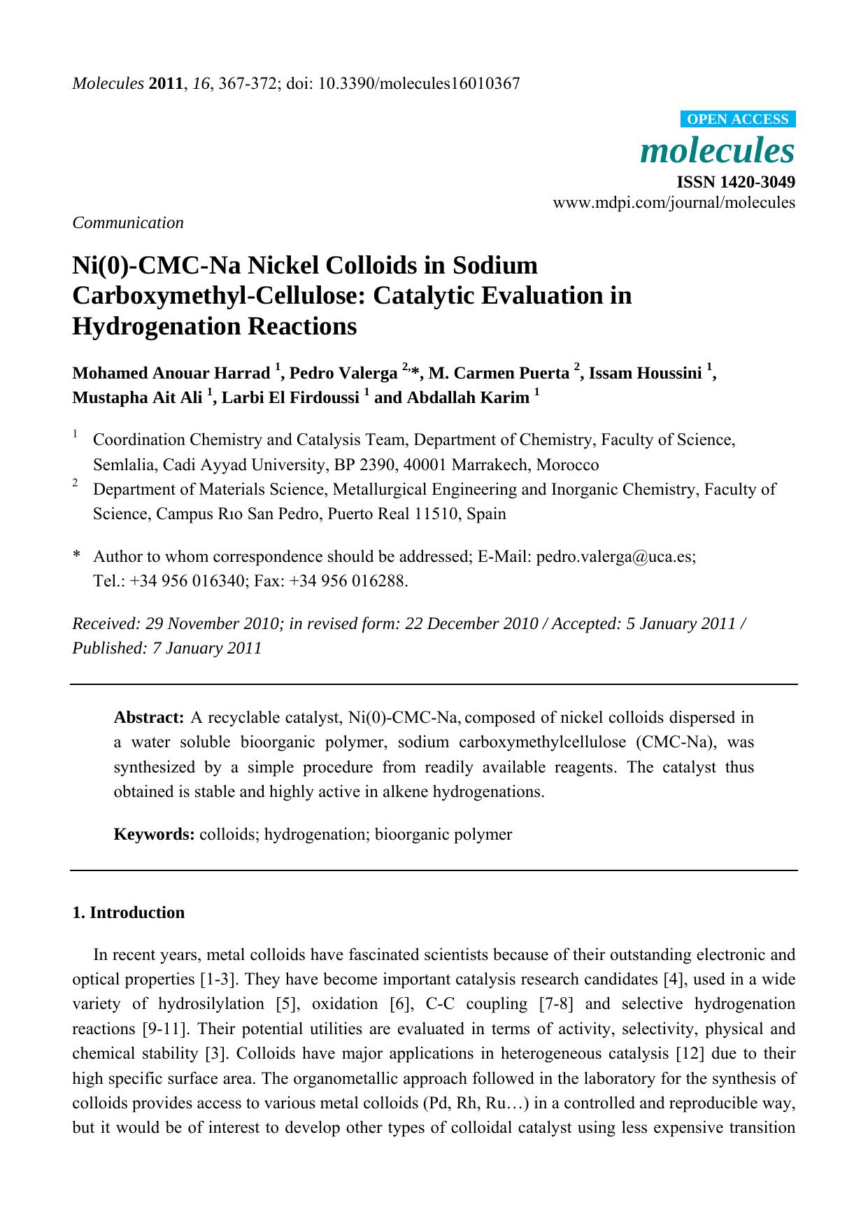 Ni(0)-CMC-Na Nickel Colloids in Sodium Carboxymethyl-Cellulose: Catalytic Evaluation in Hydrogenation Reactions by unknow