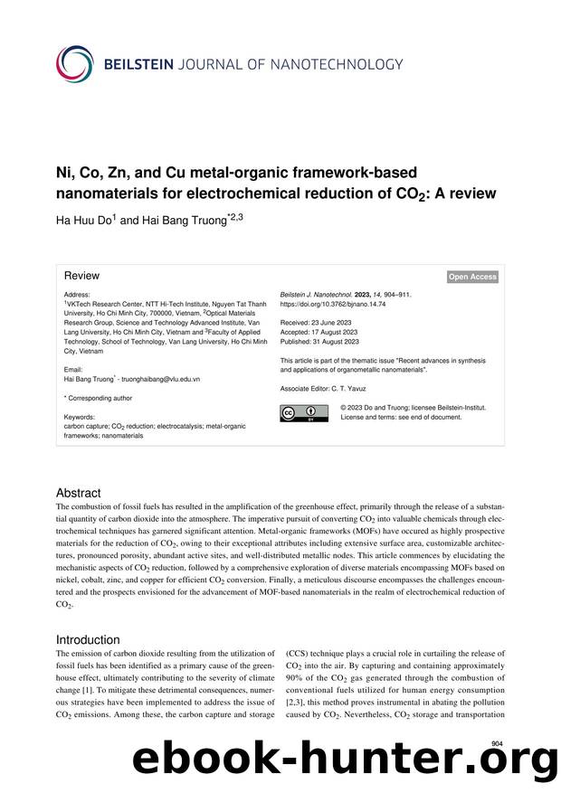 Ni, Co, Zn, and Cu metal-organic framework-based nanomaterials for electrochemical reduction of CO2: A review by Ha Huu Do Hai Bang Truong