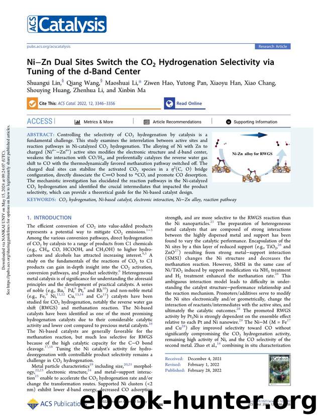 NiâZn Dual Sites Switch the CO2 Hydrogenation Selectivity via Tuning of the d-Band Center by unknow