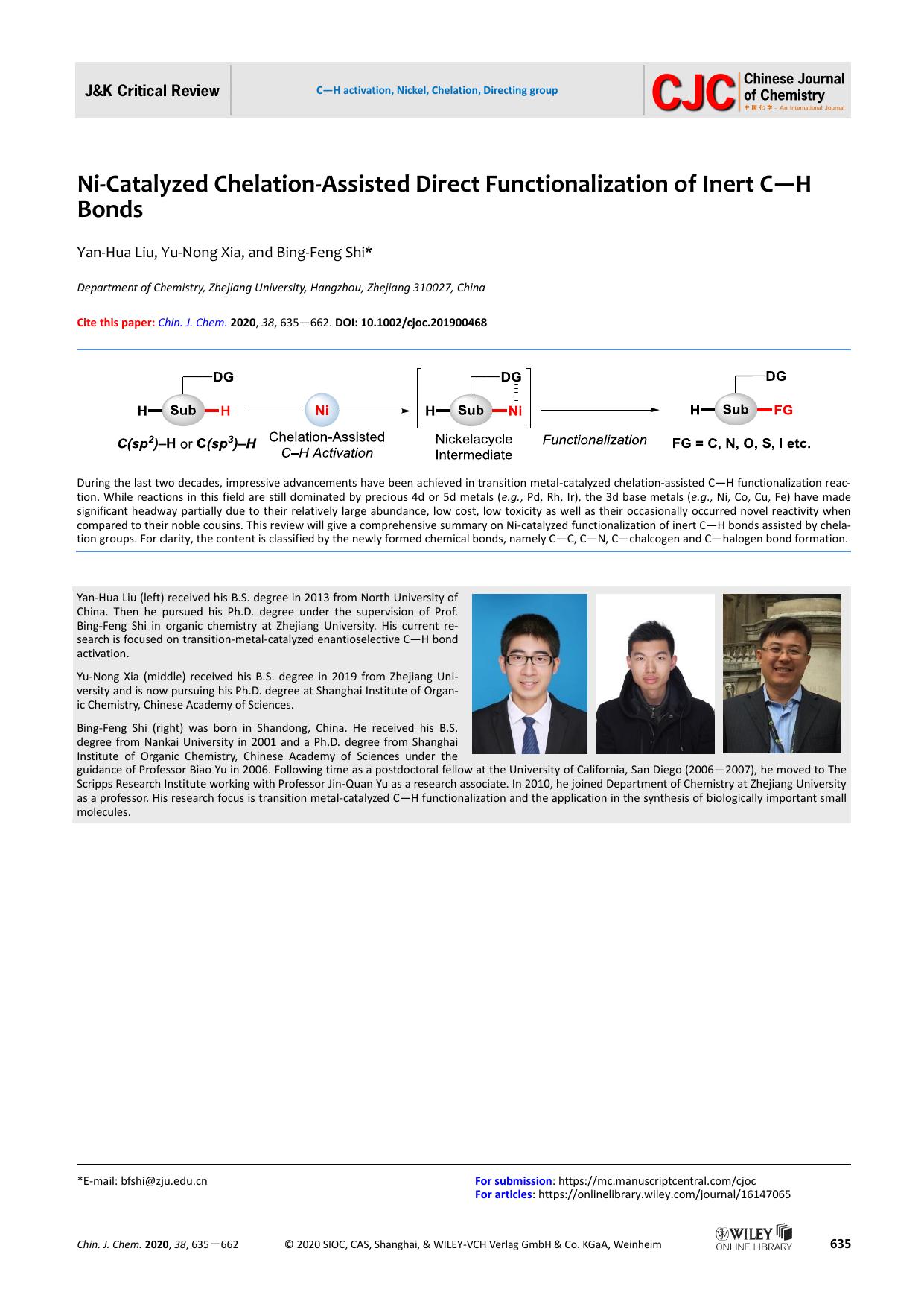 Ni-Catalyzed Chelation-Assisted Direct Functionalization of Inert C-H Bonds by grh