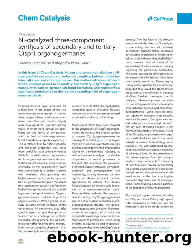Ni-catalyzed three-component synthesis of secondary and tertiary C(sp3)-organogermanes by Lorenzo Lorenzini & Alejandro Perez-Luna