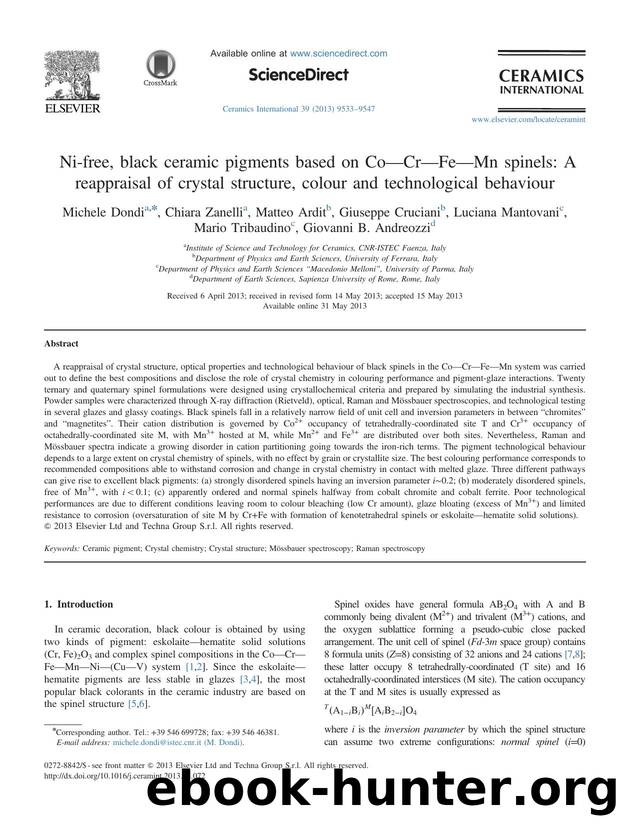 Ni-free, black ceramic pigments based on CoâCrâFeâMn spinels_ A reappraisal of crystal structure, colour and technological behaviour by unknow