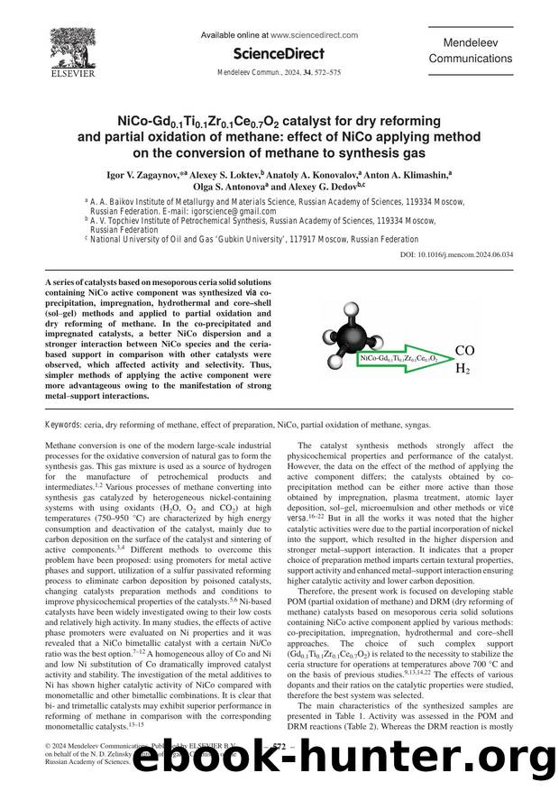 NiCo-Gd0.1Ti0.1Zr0.1Ce0.7O2 catalyst for dry reforming and partial oxidation of methane: effect of NiCo applying method on the conversion of methane to synthesis gas by unknow
