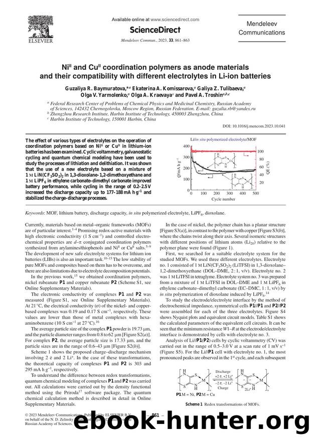 NiII and CuII coordination polymers as anode materials and their compatibility with different electrolytes in Li-ion batteries by unknow
