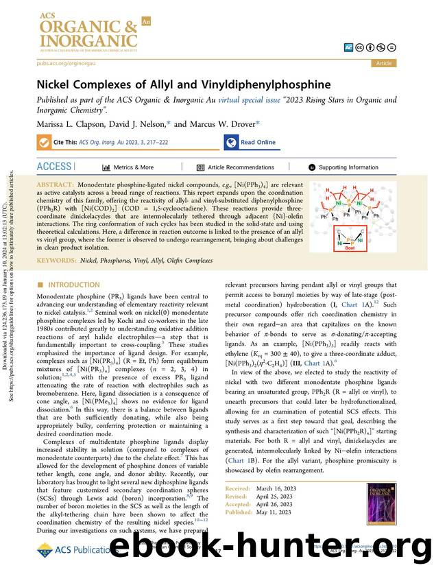 Nickel Complexes of Allyl and Vinyldiphenylphosphine by Marissa L. Clapson David J. Nelson & Marcus W. Drover