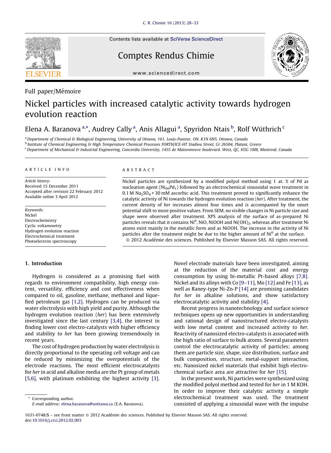 Nickel particles with increased catalytic activity towards hydrogen evolution reaction by Elena A. Baranova