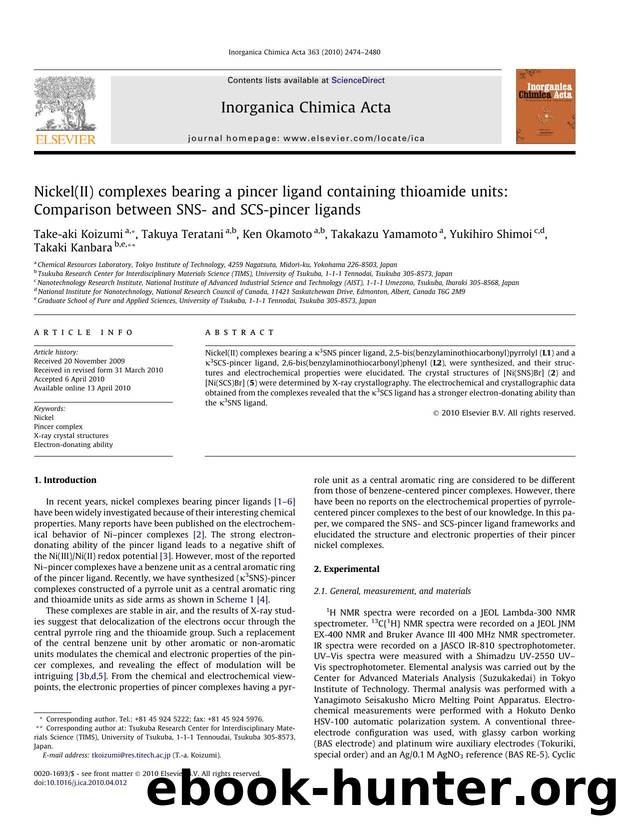 Nickel(II) complexes bearing a pincer ligand containing thioamide units: Comparison between SNS- and SCS-pincer ligands by unknow